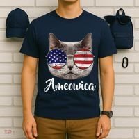 Ameowica America USA Cat Sunglasses Flag T-Shirt thumb 6