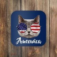 Ameowica America USA Cat Sunglasses Flag Coaster thumb 0