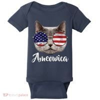 Ameowica America USA Cat Sunglasses Flag Baby Bodysuit thumb 0