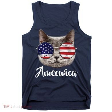 Ameowica America USA Cat Sunglasses Flag Tank Top