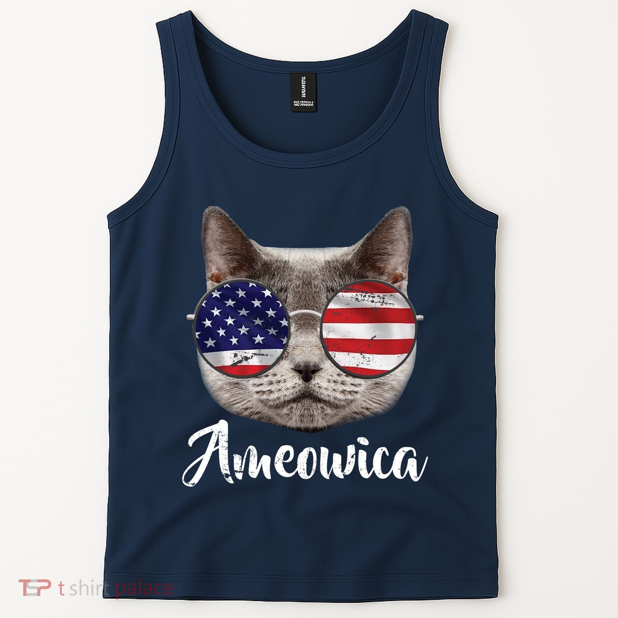Ameowica America USA Cat Sunglasses Flag Tank Top