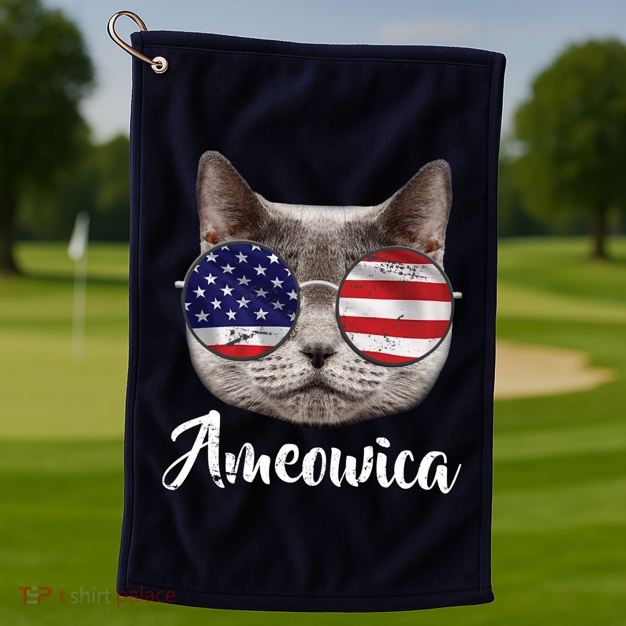 Ameowica America USA Cat Sunglasses Flag Golf Towel