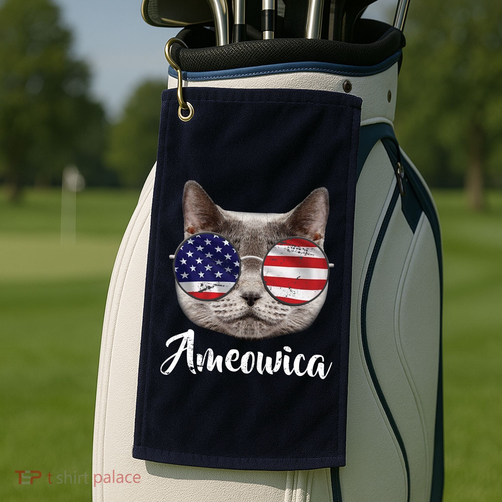 Ameowica America USA Cat Sunglasses Flag Golf Towel