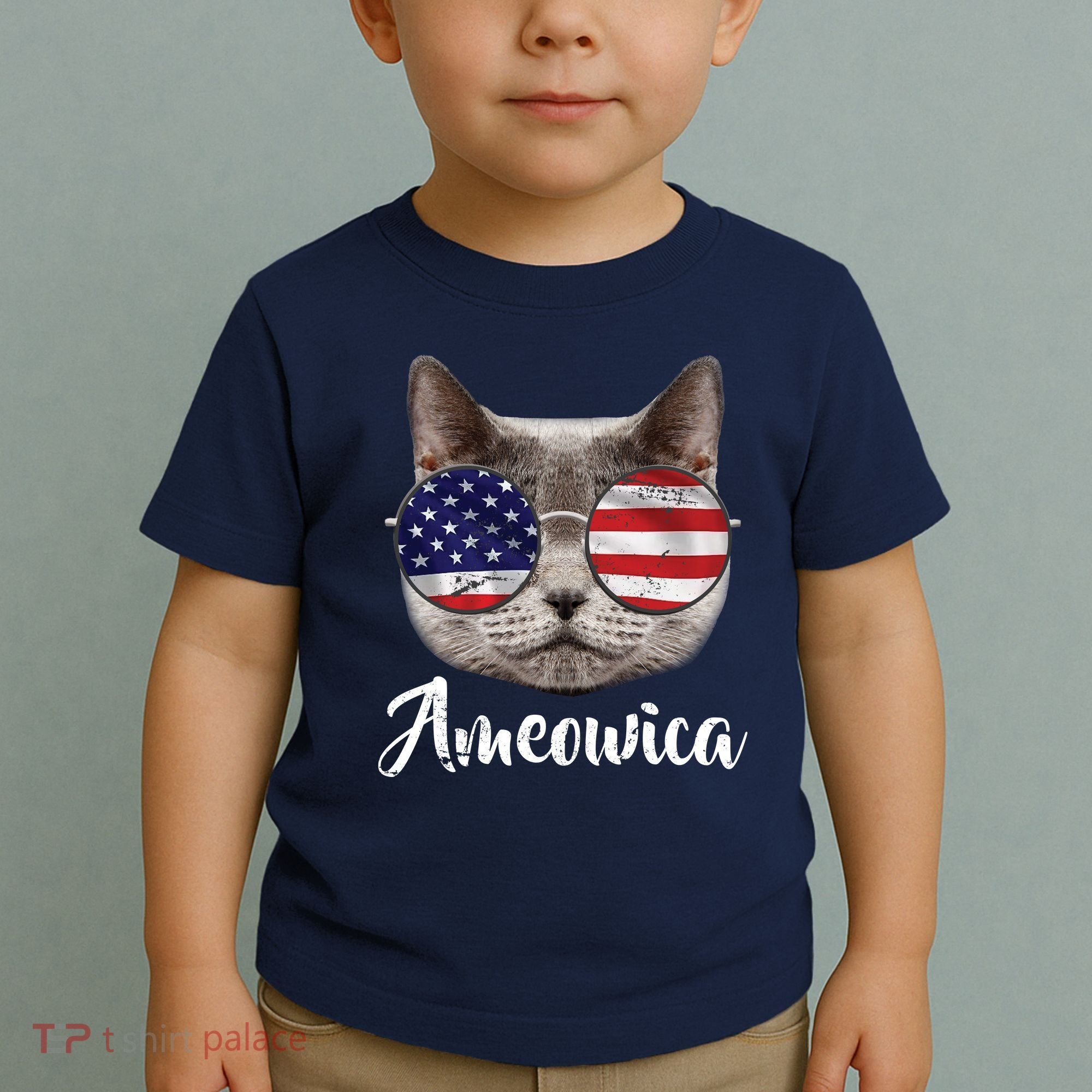 Ameowica America USA Cat Sunglasses Flag Toddler T-Shirt