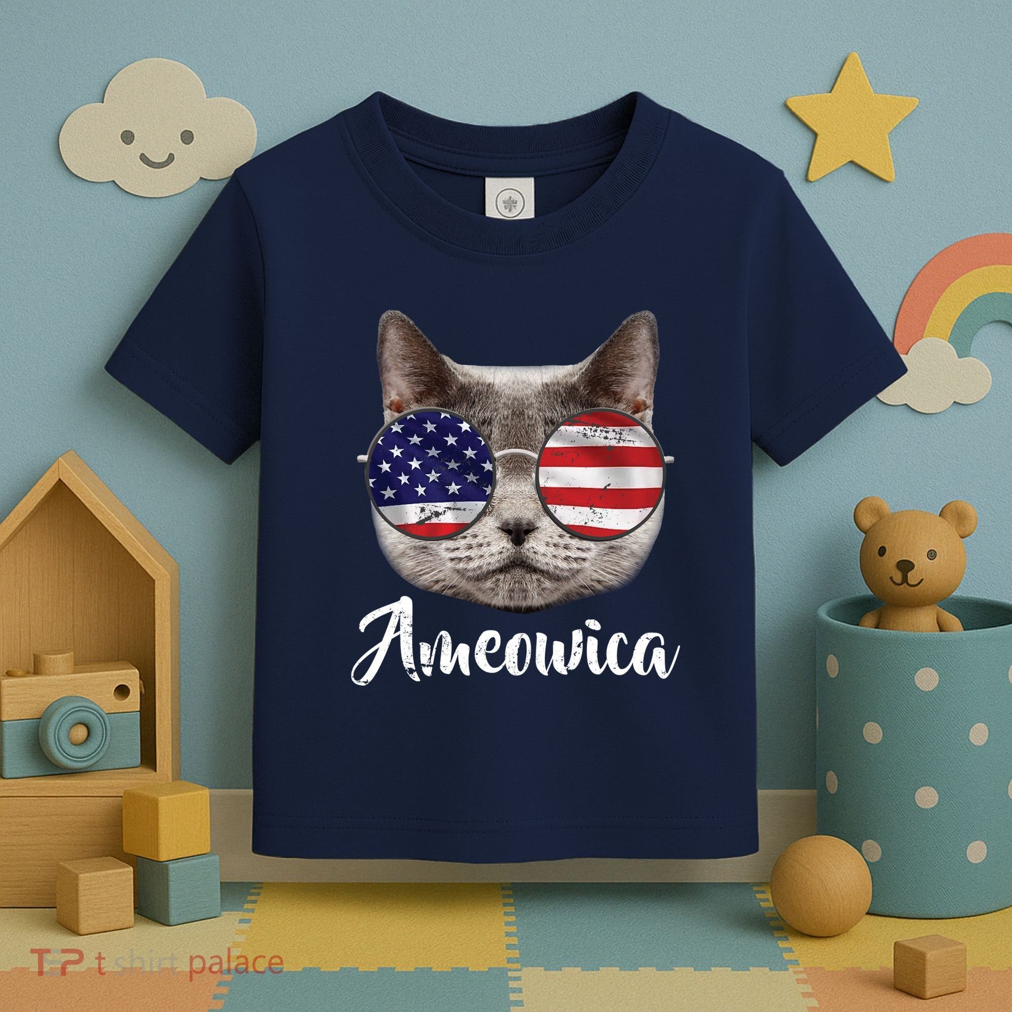 Ameowica America USA Cat Sunglasses Flag Toddler T-Shirt