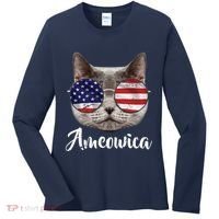 Ameowica America USA Cat Sunglasses Flag Women's Long Sleeve Shirt thumb 0