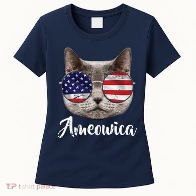 Ameowica America USA Cat Sunglasses Flag Women's T-Shirt