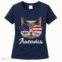 Ameowica America USA Cat Sunglasses Flag Women's T-Shirt thumb 0
