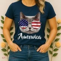 Ameowica America USA Cat Sunglasses Flag Women's T-Shirt thumb 2