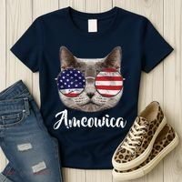 Ameowica America USA Cat Sunglasses Flag Women's T-Shirt thumb 3