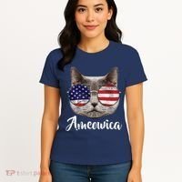 Ameowica America USA Cat Sunglasses Flag Women's T-Shirt thumb 4