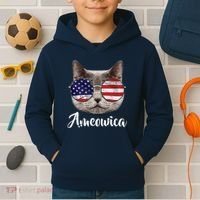 Ameowica America USA Cat Sunglasses Flag Kids Hoodie thumb 2