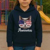 Ameowica America USA Cat Sunglasses Flag Kids Hoodie thumb 3