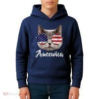 Ameowica America USA Cat Sunglasses Flag Kids Hoodie thumb 4