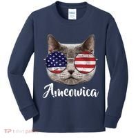 Ameowica America USA Cat Sunglasses Flag Kids Long Sleeve Shirt thumb 0