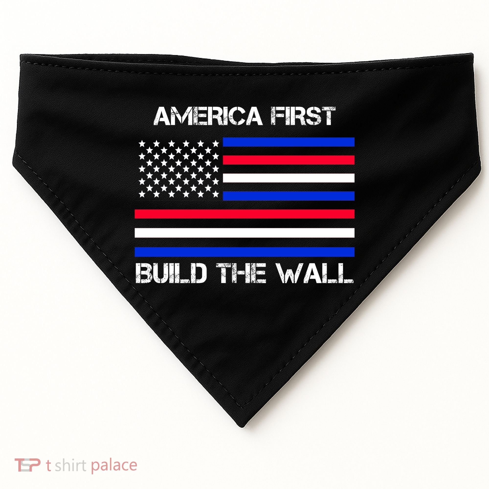 America First Build The Wall Flag USA-Made Doggie Bandana