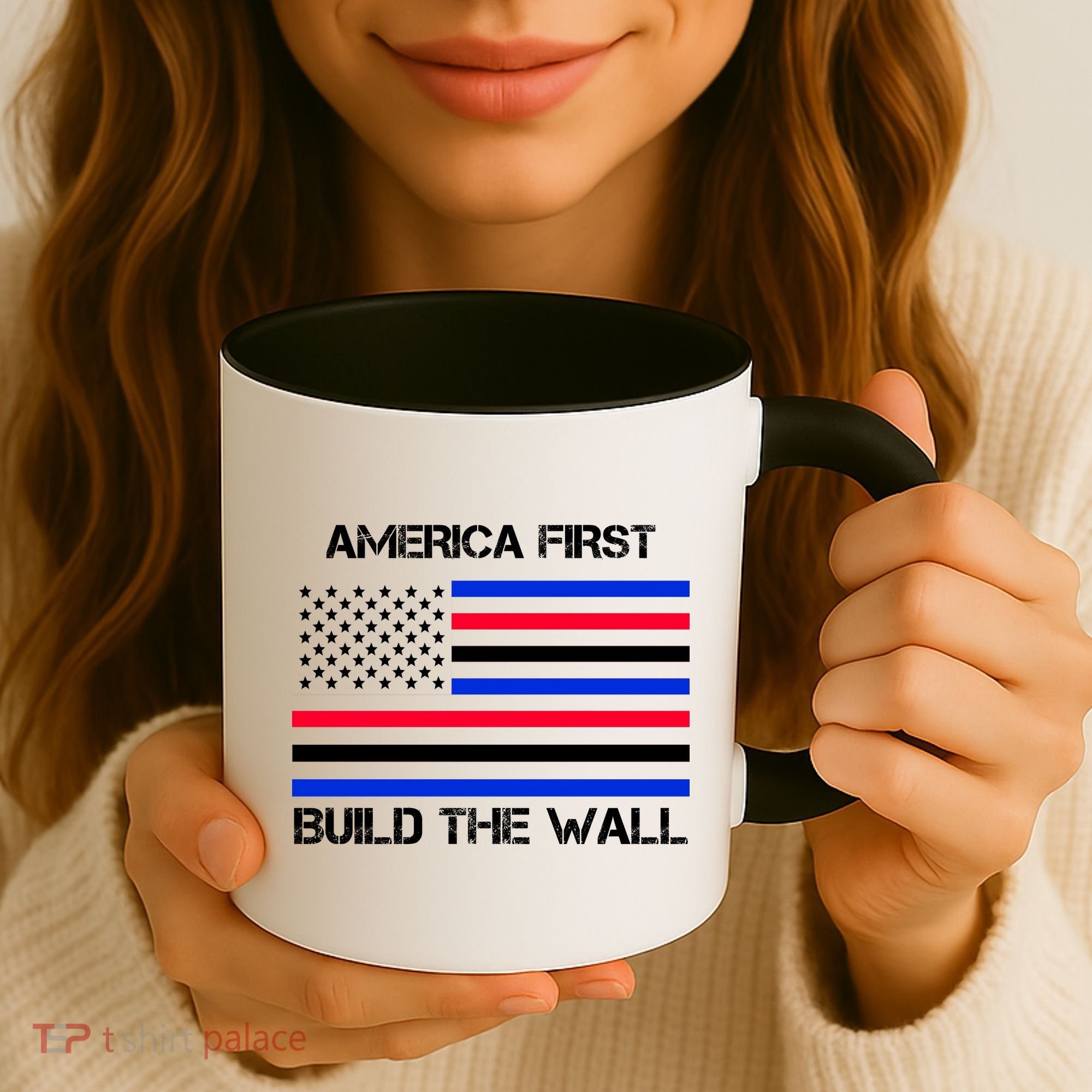 America First Build The Wall Flag Coffee Mug