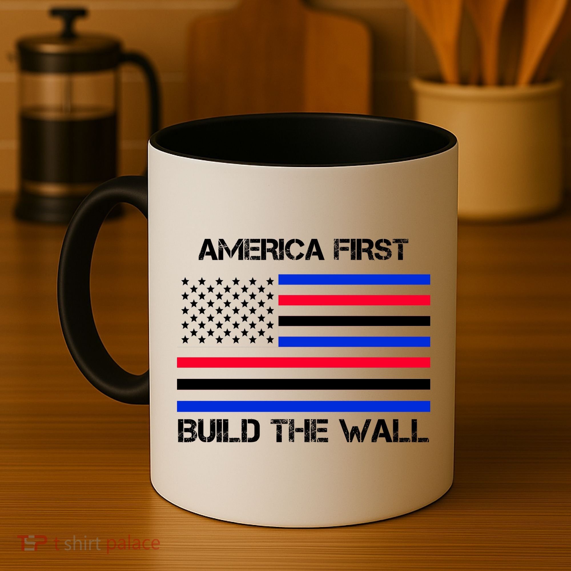 America First Build The Wall Flag Coffee Mug