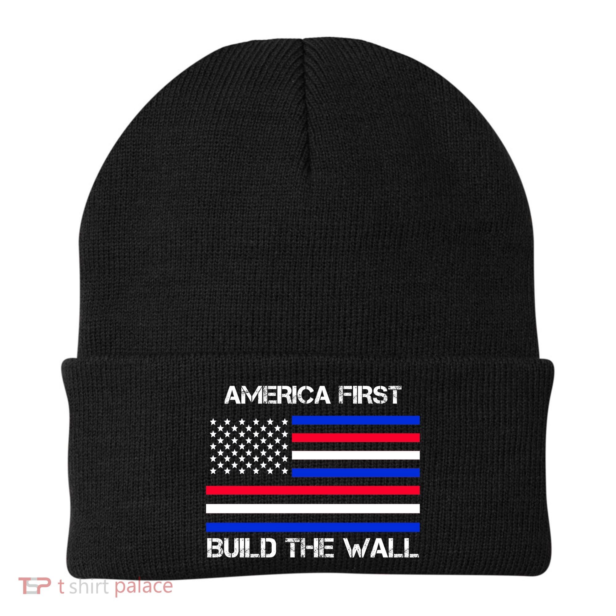 America First Build The Wall Flag Beanie