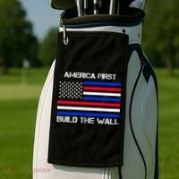 America First Build The Wall Flag Golf Towel thumb 2
