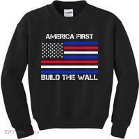 America First Build The Wall Flag Kids Sweatshirt thumb 0