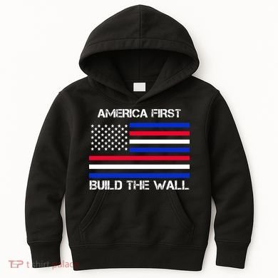 America First Build The Wall Flag Kids Hoodie