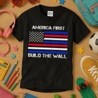 America First Build The Wall Flag Kids T-Shirt thumb 3