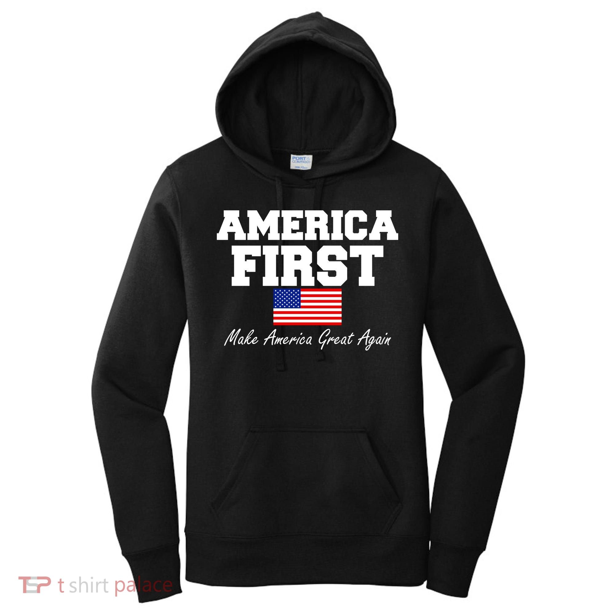 America First Make America Great Again Donald Trump USA Flag Women's Hoodie