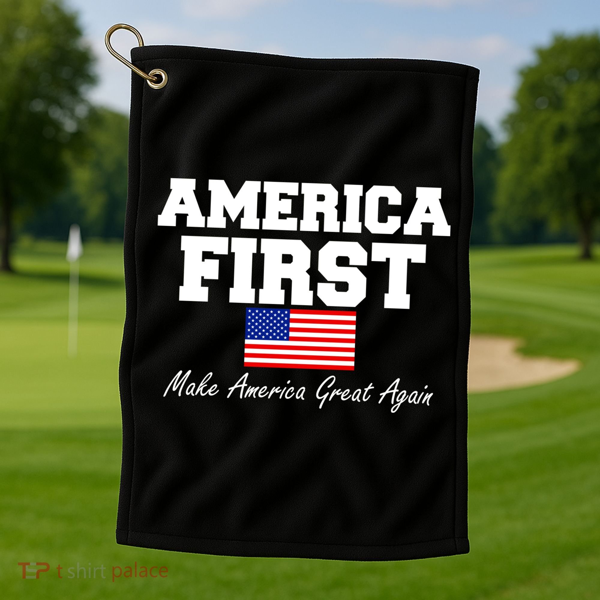 America First Make America Great Again Donald Trump USA Flag Golf Towel
