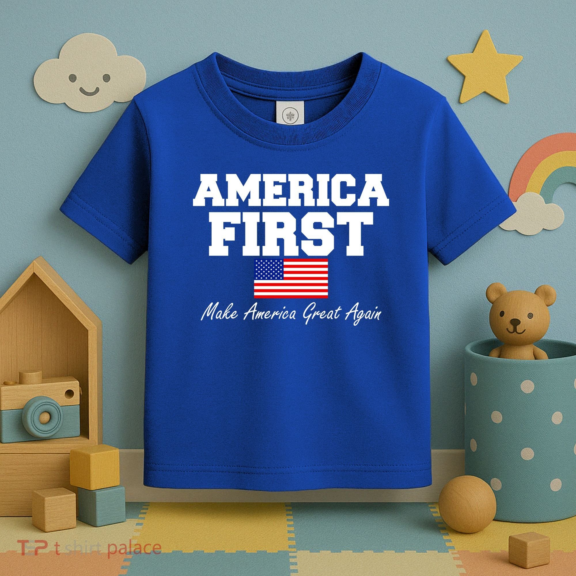 America First Make America Great Again Donald Trump USA Flag Toddler T-Shirt