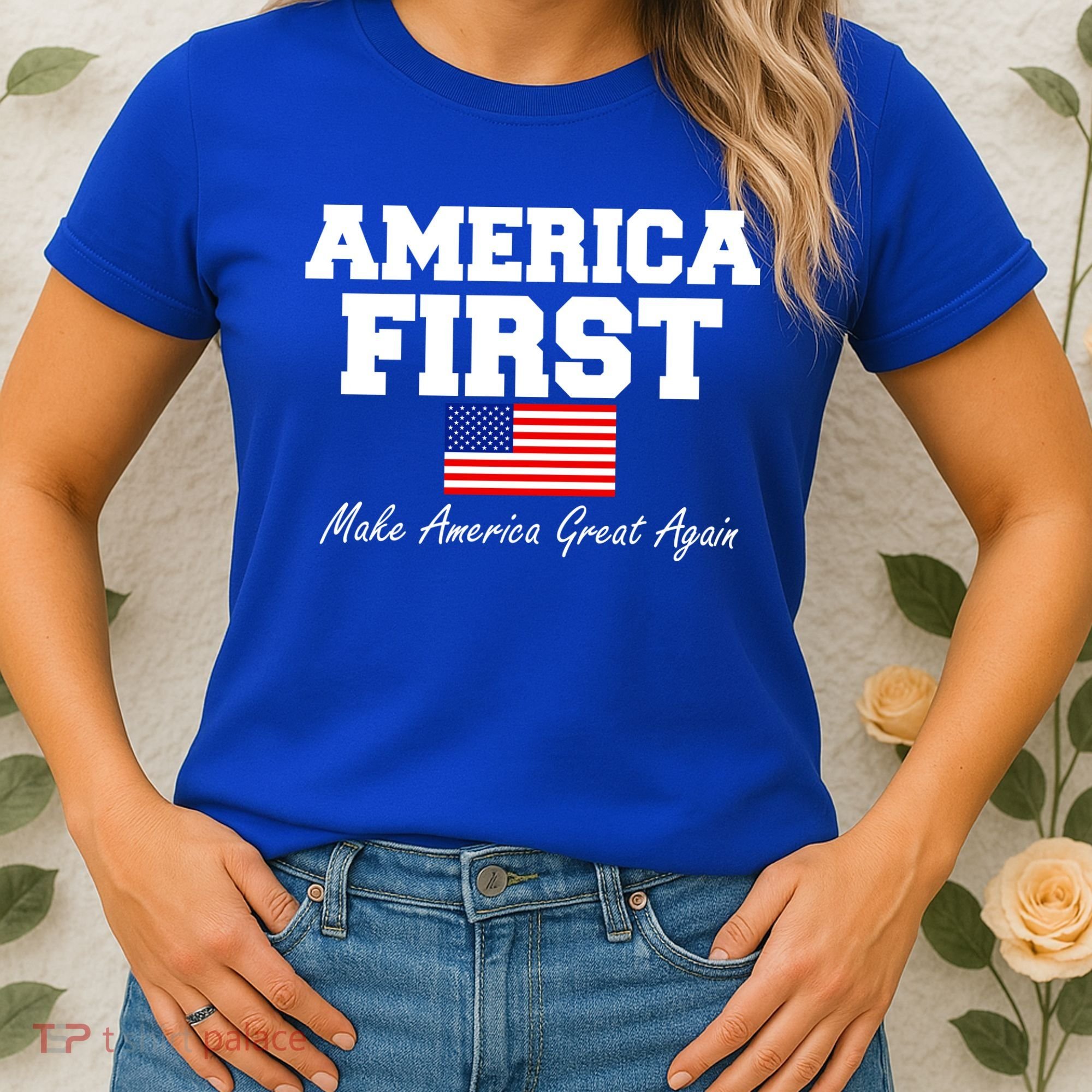 America First Make America Great Again Donald Trump USA Flag Women's T-Shirt