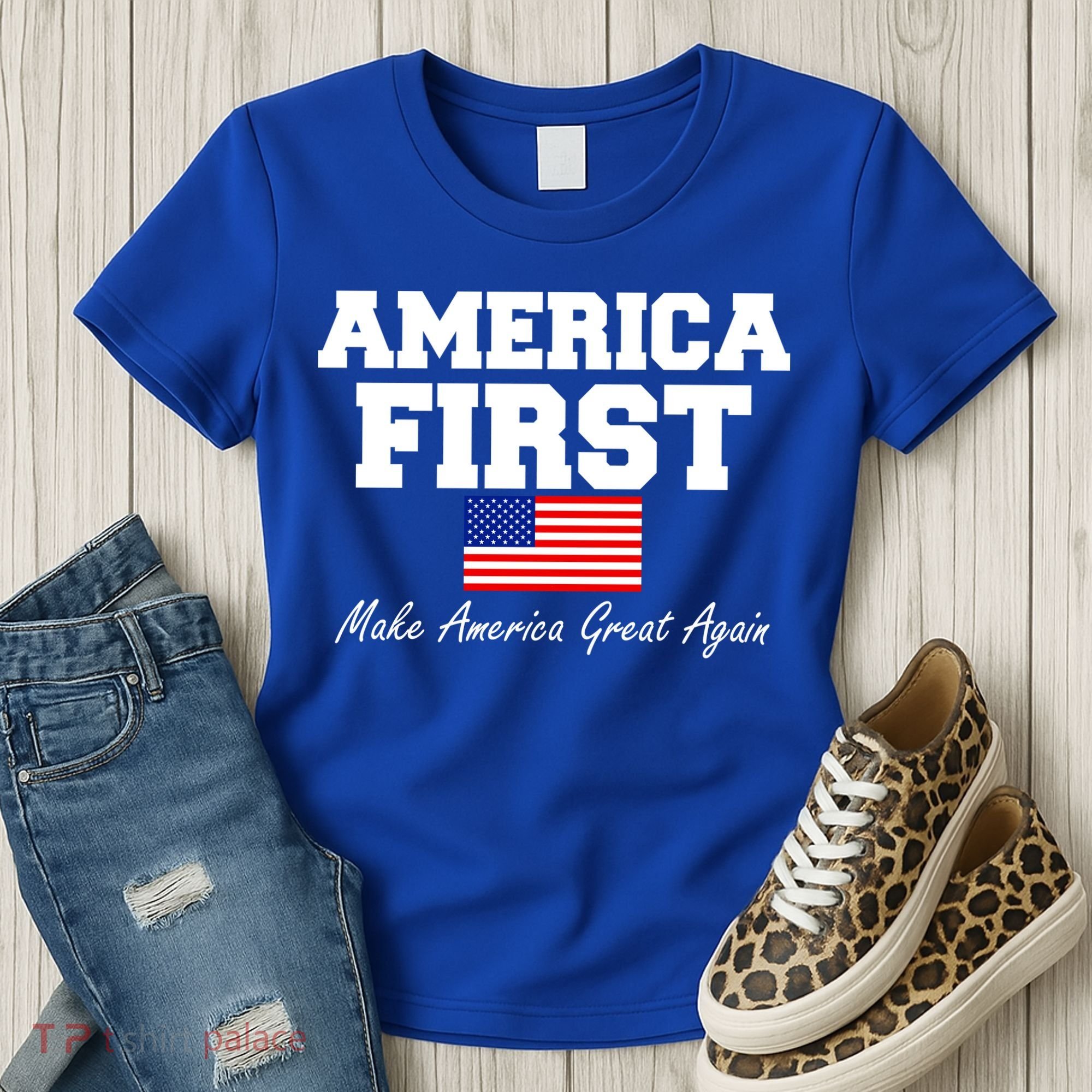America First Make America Great Again Donald Trump USA Flag Women's T-Shirt