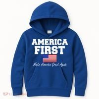America First Make America Great Again Donald Trump USA Flag Kids Hoodie thumb 0