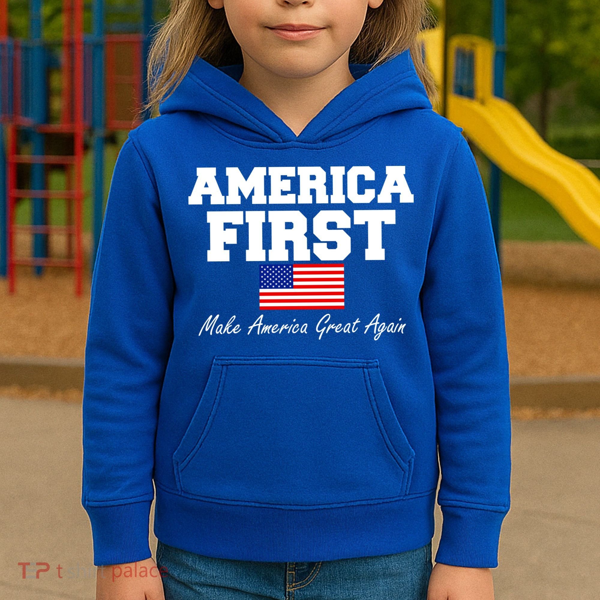 America First Make America Great Again Donald Trump USA Flag Kids Hoodie