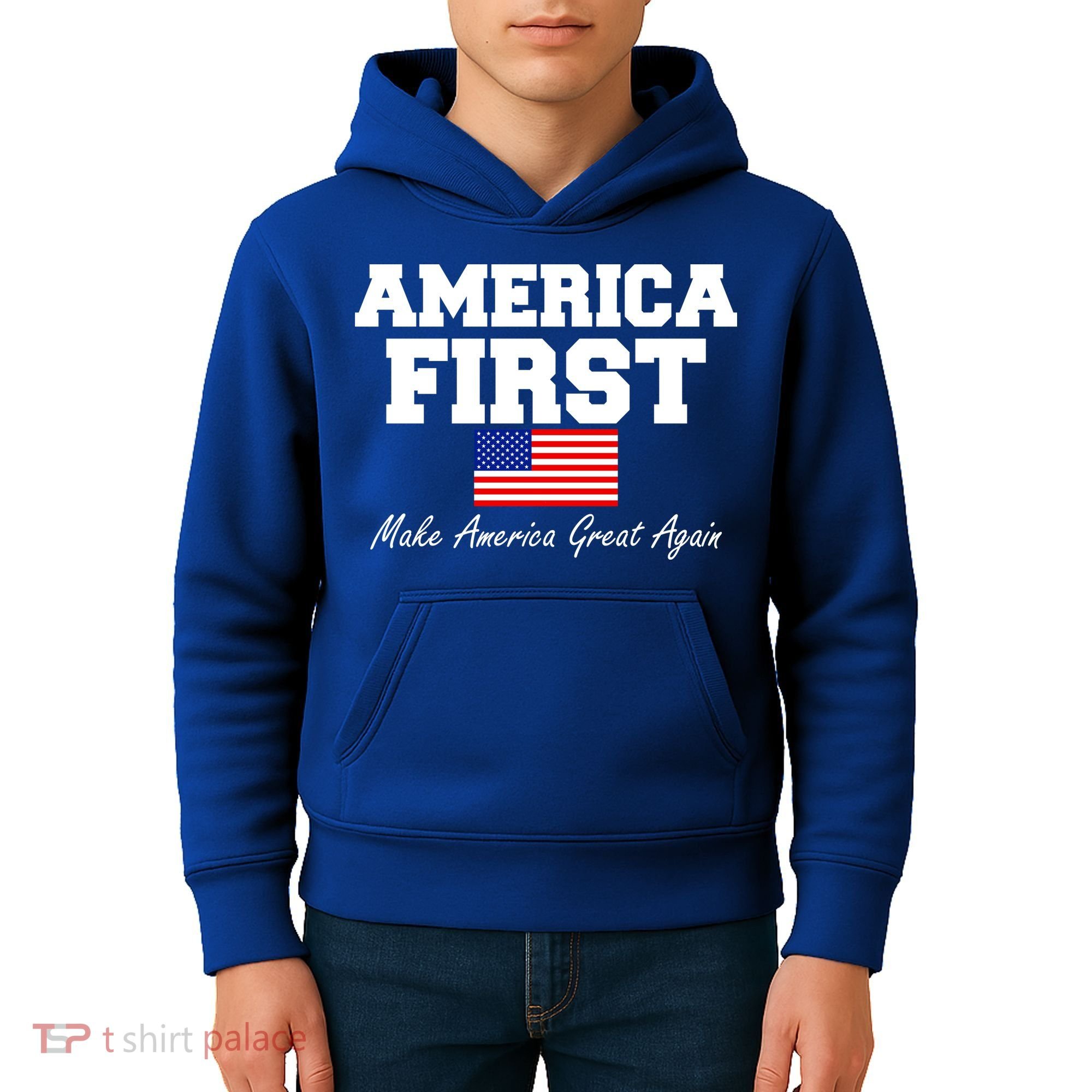 America First Make America Great Again Donald Trump USA Flag Kids Hoodie