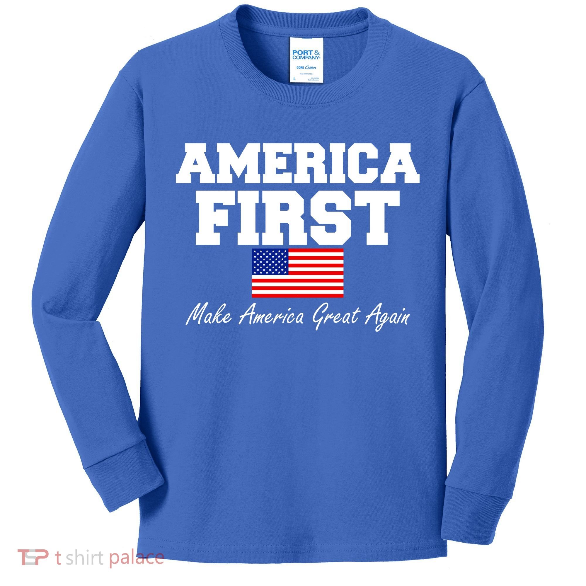 America First Make America Great Again Donald Trump USA Flag Kids Long Sleeve Shirt