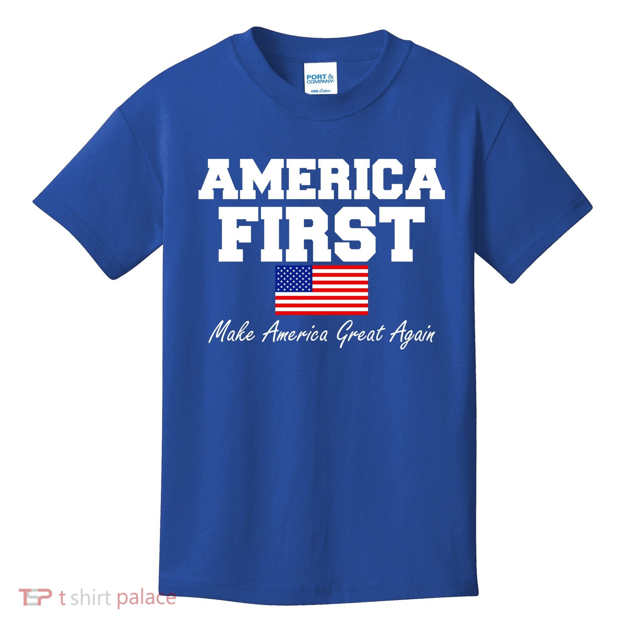 America First Make America Great Again Donald Trump USA Flag Kids T-Shirt