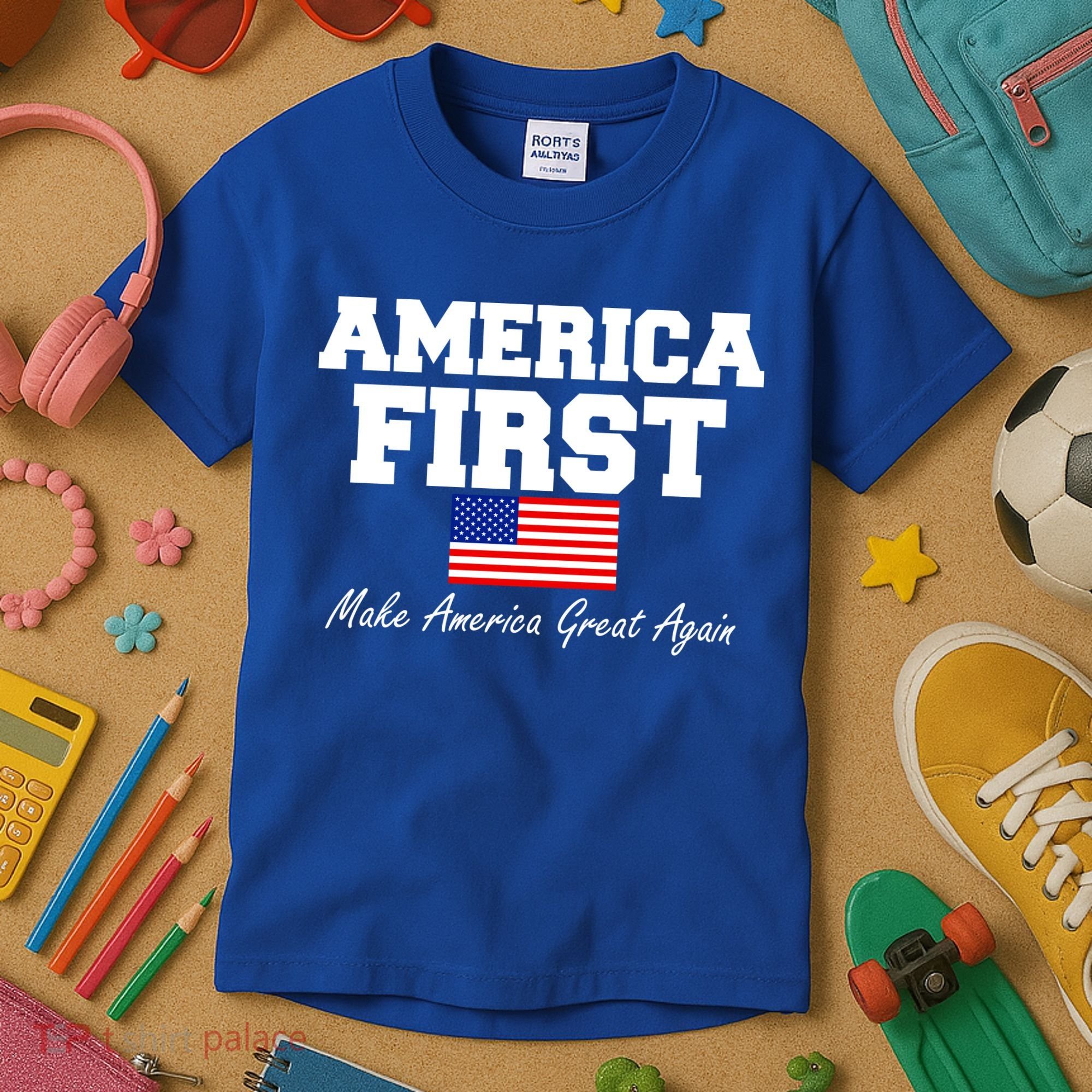 America First Make America Great Again Donald Trump USA Flag Kids T-Shirt