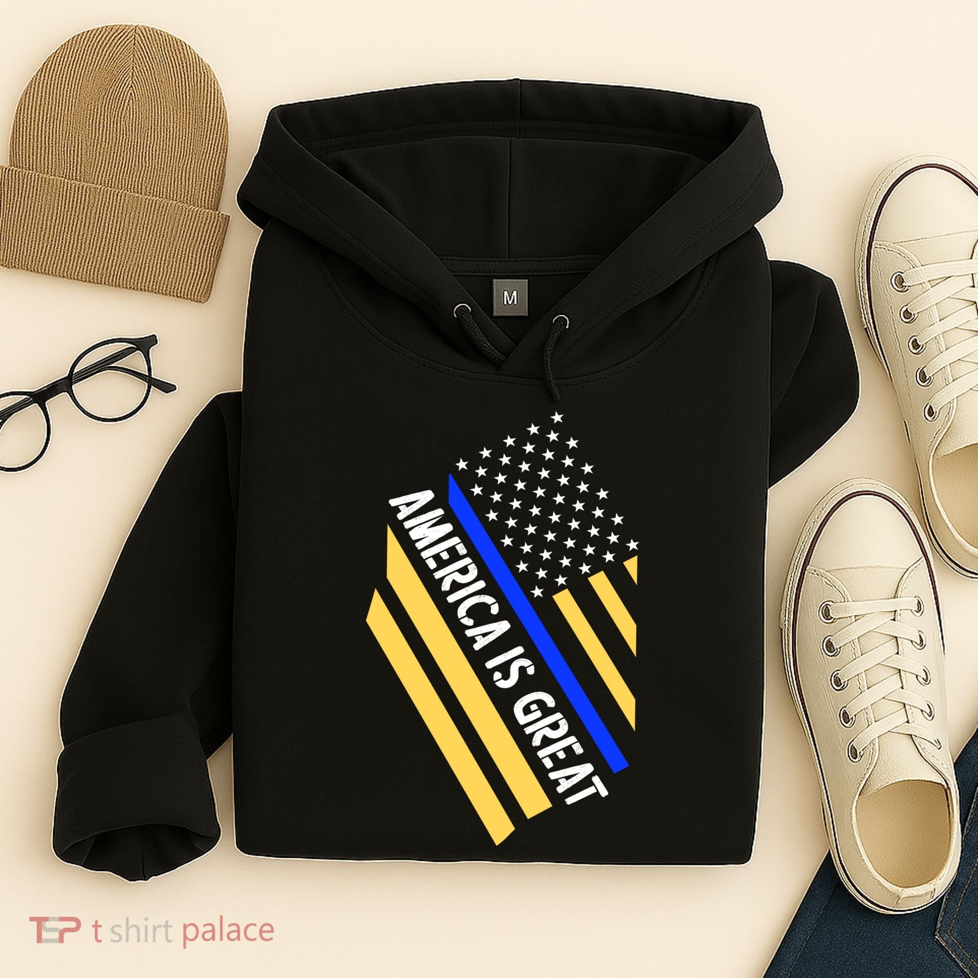 America Is Great Thin Blue Line Flag Hoodie