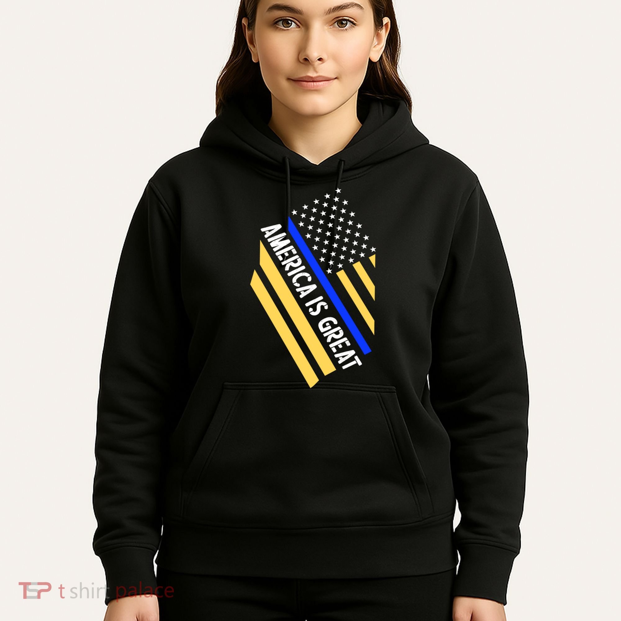 America Is Great Thin Blue Line Flag Hoodie