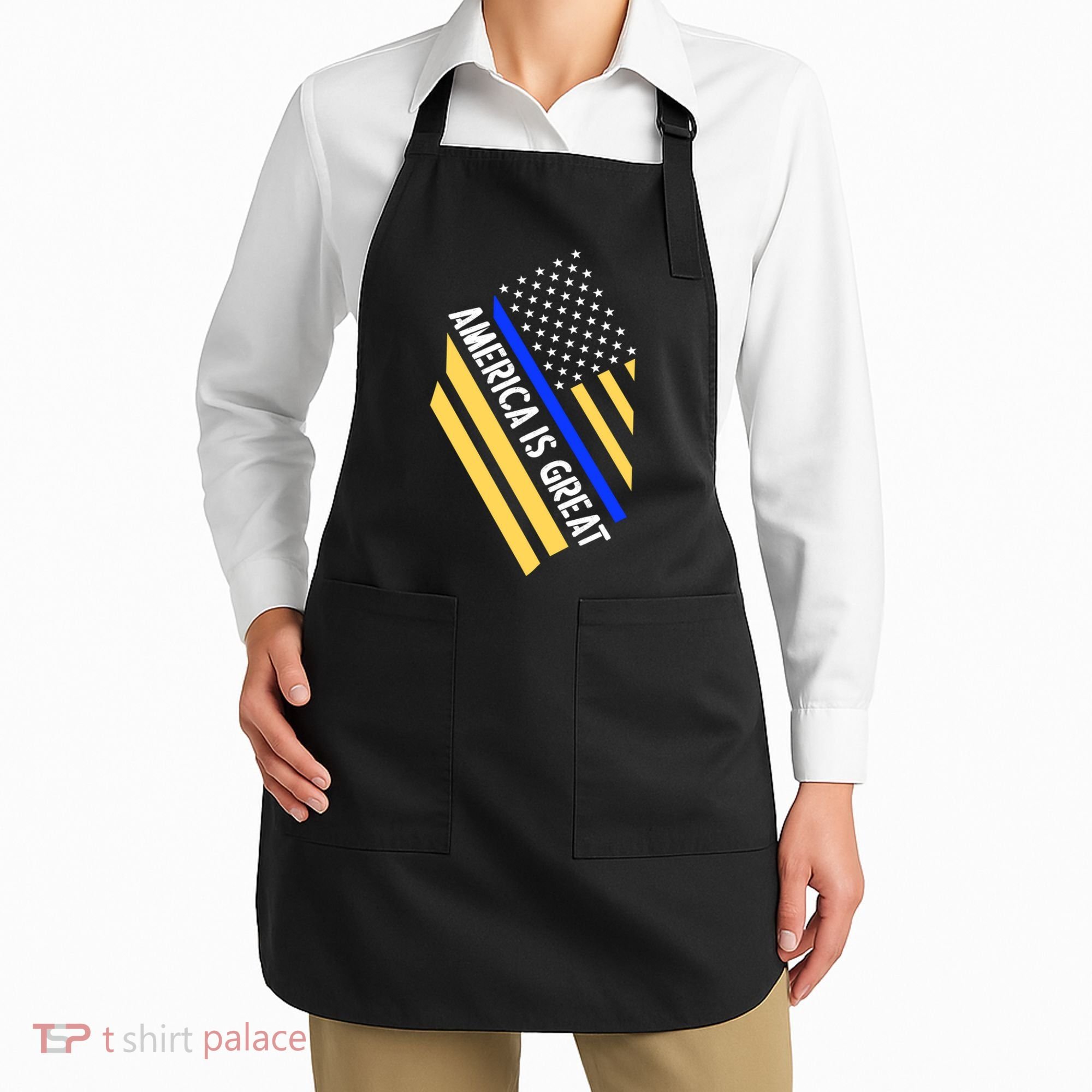America Is Great Thin Blue Line Flag Apron