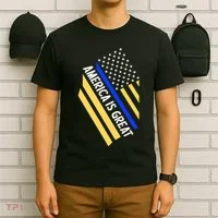 America Is Great Thin Blue Line Flag T-Shirt thumb 6