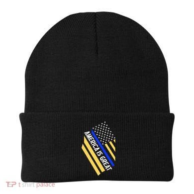 America Is Great Thin Blue Line Flag Beanie