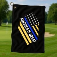 America Is Great Thin Blue Line Flag Golf Towel thumb 1