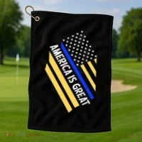 America Is Great Thin Blue Line Flag Golf Towel thumb 1