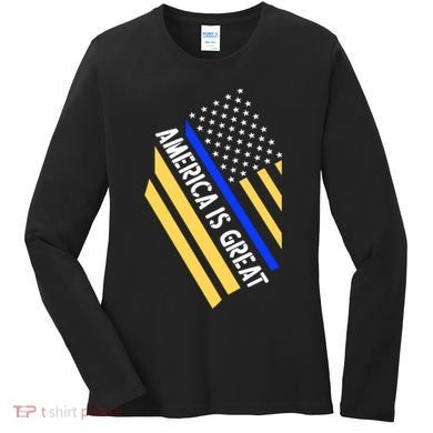 America Is Great Thin Blue Line Flag Women's Long Sleeve Shirt