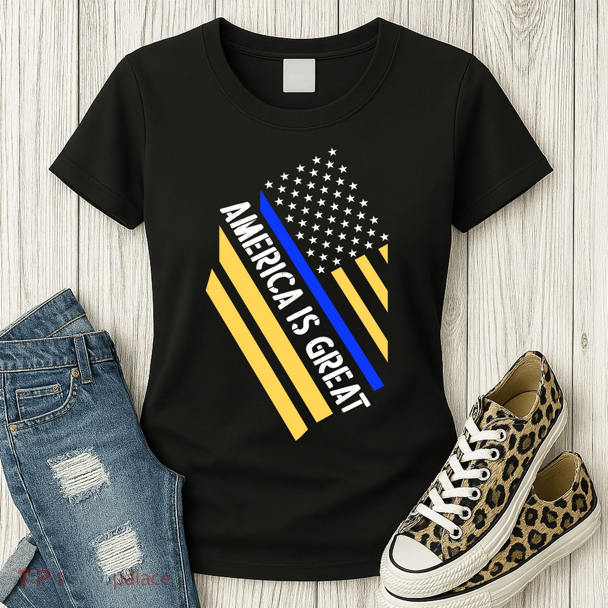 America Is Great Thin Blue Line Flag Women's T-Shirt