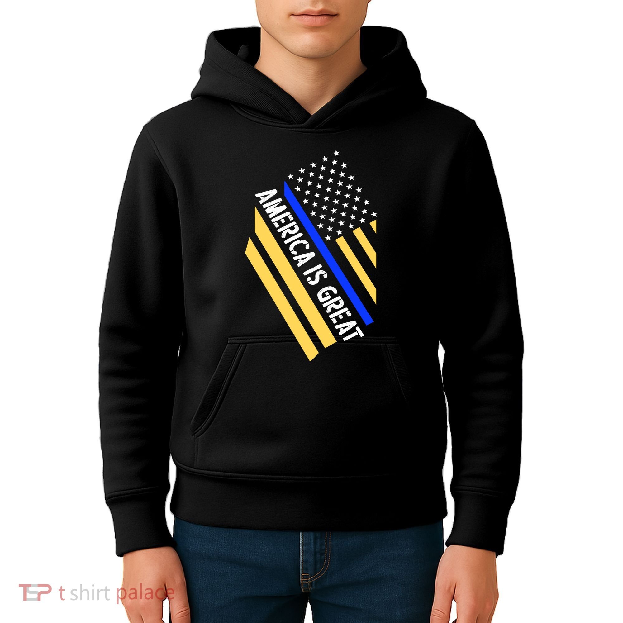 America Is Great Thin Blue Line Flag Kids Hoodie