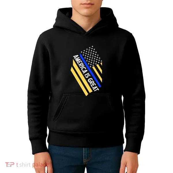 America Is Great Thin Blue Line Flag Kids Hoodie