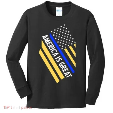 America Is Great Thin Blue Line Flag Kids Long Sleeve Shirt